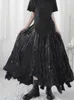 Kjolar designer trendig mörk veckad kjol kvinnors kinesiska hepburn stil nisch hög midja bantning a-linje lång gotisk