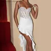 Stedelijke sexy jurken witte kanten avondjurk met corset sexy zijsplit prom feestjurk schede riem robe de marie t240330