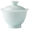 Conjuntos de chá Jingdezhen Cerâmica Dois Apenas Capa Teacup Única Casa Tamanho Grande Mão Esculpida Misty Blue Tea Brewing Bowl Não