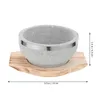 Bowls Stone Bowl And Wood Base Set Delicate For Korean Soup Rice