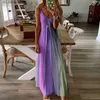 Robes décontractées de base Plus la taille des femmes robe de mode Tie Dye rayé imprimé col en V robe licou décontracté sans manches plage robe longue robes d'été T240330