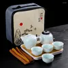 Zestawy herbaciarni Przenośne zbiór herbaciany Teapot 1 garnek 4 szklanka chińskiego projektanta zielona ceramika