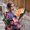 Dekorativa figurer Vintage Silk Folding Fan Retro Chinese Bamboo Handheld Fans Dance Hand Home Wall Decoration Ornamentes Crafts