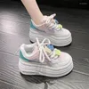 Casual Shoes Chic Platform Sneakers Womens Lace-up Comfort 8.5CM Hidden Increasing Thick Bottom Sport Shoe White Vulcanize