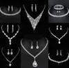 Wertvolles Labordiamant-Schmuckset Sterlingsilber-Hochzeits-Halsketten-Ohrringe für Frauen-Braut-Verlobungs-Schmuck-Geschenk F0Hm #