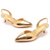 Sapatos casuais femininos sandálias de salto médio dourado ponta fina elegante salto baixo 2024 verão moda estilingue mulher mules bombas de salto baixo
