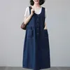 Urban Sexy Dresses #2119 Overalls Denim Dress Women Buttons Casual A-line Jeans Sleeveless Loose Pockets Korean Style Female yq240330