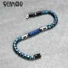 Bracelets Reamor Luxury Blue Ematel Craft en acier inoxydable Connecteur Bracelets Men Femmes Bleu Bleu Hématite avec un fermoir détachable bijoux