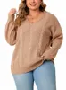 gibsie plus size casual v nack kabel stickade tröjor kvinnor fast färg droppe lg hylsa lös pullover jumper 2023 höst vinter y3xd#