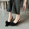 Sapatos casuais suojialun 2024 sping mulheres sandália moda grande flor senhoras elegante estilingue fino salto médio vestido ao ar livre mules bombas