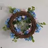 Decorative Flowers 30cm Blue Pink White Hydrangea Flower Wreath 2024 Spring Wedding Party Easter Wall Door Decoration Artificial Garland