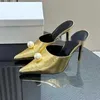 Slippers Spring And Autumn Pointed Leather Slim Heel Pearl Design Elegant High Sandals Sexy Party Dress Shoes