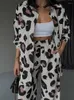 Women's Two Piece Pants Fashion Leopard Printed Shirt Trousers Suit Women 2024 Spring Turn-down Collar Long Sleeved Shirts Slim Female