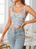 Tanques de mujer Asia Y2K Imprimir Corset Top Mujeres Patchwork Doble cubierta Cremallera Deshuesado Slim Fit Crop Floral Tank Tops Chic Trajes de verano Mujer