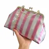 2023 NOWOŚĆ FI Stripe Stripe Evening Sprzęgło Vintage żeńskie torebki Kiss Lock Shell Clip Torby na ramię Łańcuchy Menger Bags B1r8#