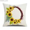 Pillow 45x45cm Nordic Sunflower case Simple Yellow Square Cushion Cover Sofa Car Fashion Ornament Home Decoration Y240401