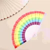 Dekorativa figurer Rainbow Folding Fan Lovers Dåligt tyg LGBTQ Gift Gay Wedding Decors 23cm Bambu fans