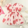 Småbarn Baby Girl Valentine S Day Dress Short Puff Sleeve Heart Print Aline Princess 240326