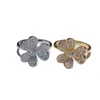 Designer 925 Sterling Silver VAN Clover Ring Earrings Plated with 18K Gold Full Diamond Three Flowers Lucky Grass Precision High Edition