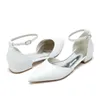 Casual Shoes Minishion Girls Womens Point Toe Satin Wedding Flats för Bride Ankle Strap Evening JY318