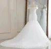 elegante vestido de novia blanco camisola apliques de encaje de tul de cristal hasta el suelo sirena boda dr Sweep Train trouw jurken dames k9oO #