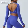 Camisas ativas sexy sem costas manga longa roupas de yoga estiramento ginásio treino topo feminino correndo secagem rápida roupas esportivas femininas volta cruz esportes