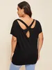 Eleganckie FI Summer Spring Spring Tops Kobiety Czarne luźne krótkie koszulka z rękawem batwingowym duża rozmiar 4xl 5xl Y14W#