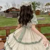 Robes de soirée Nonsar Conception originale Robe Lolita Country Style OP Manches courtes Col carré Bow Volants Longues Femmes S-L Vert