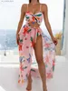 Kvinnors badkläder 3 stycken hög midja baddräkt med strandkjol blommig tryck knut främre bikinis 2024 kvinnor rufs badkläder kvinnlig baddräkt T240330