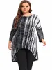 plus Size Lg Sleeve Elegant Spring Autumn Tie Dye Tops Women Lg Fit Flare Hi Low Swing Blouse T Shirt Large Size Tunic 7XL 37wS#