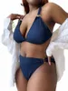 0xl - 4xl żebrowane bikini duże rozmiary stroju kąpielowego Plus Kobiety kostium kąpielowy Kobieta dwuczęściowa bikini z zestawu kąpieli Bather kąpiel SWOJA V3996D V6FW#