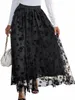Parara Женская элегантная юбка больших размеров с цветочным принтом, эластичные сетчатые юбки с высокой посадкой для женщин t9dO #