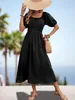 Womens Clothing Puff Sleeve Square Collar Dress