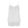 Hemkläder Imcute Kvinnors 2 -stycken loungesuppsättning Vit ärmlöst bindning cami toppar breda ben shorts sömnkläder set y2k estetiska loungwear