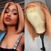 Nxy Vhair Wigs Rongduoyi Orange clair Bob synthétique soyeux court naturel cheveux raides dentelle avant perruque pour les femmes noires Cosplay maquillage porter 240330