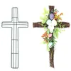 Flores decorativas Fios de arame de metal Cross Garland Coronas para Puertas de Entrada Suporte