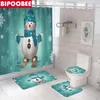 Shower Curtains Merry Christmas Bathroom Curtain Santa Claus Snowman Elk Bells Red Bath Mats Non Slip Rug Toilet Cover Party