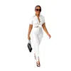 Zweiteilige Damenhose 2024 Platycodon Grandiflorum Französisches Retro-Urban-Style-Hemd Kurzarmhose Split Solid Color Zweiteiliger Anzug