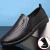 Casual Shoes Men's Leather Korean Style Hollow Breathable Soft Bottom Driving Flats Non-slip Slip On Loafers Zapatos Hombre