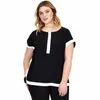 Plus la taille à manches courtes d'été chemisier élégant noir et blanc demi-col ouvert travail bureau top côtés fendus grande taille t-shirt 7XL v9nu #