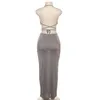 Vestido de duas peças giyu sexy conjunto de duas peças feminino 2023 verão sem mangas sem costas rendas até colheita superior bodycon saia longa vestido conjuntos 2 peça conjunto roupa j240330