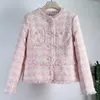 Kadın Ceketleri Yüksek Kaliteli Vintage Zarif Pembe Yün Hardigan Tweed Ceket Kadınlar İçin Lüks Twoundoth Cep Tasarım Katlar Kadın