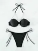 Women's Swimwear 2024 New sexy white bikini womens pearl swimsuit black push up swimsuit womens solid strapless bra cup bikini set J240330