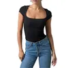 Mulheres camisetas Mulheres Y2K Lace Trim Crop Top Manga Curta Low Cut Slim Fit Camisa Sólida Cor Gótica Blusa Streetwear Saindo