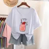 100% Cott L-6XL T-shirt Plus Size T-shirt Korte Mouw Vrouwen Top V-hals 2022 Zomer Japanse Zoete Oversized t-shirts X6Qo #