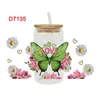 Fönsterklistermärken UV DTF fjärilar svamp blommor överför lycklig juice tryckt klistermärke för 16oz libbey glasögon wraps flaskor D7097