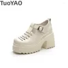 Sandals 10cm Platform Wedge Sneakers Shoes Genuine Leather Women Fashion Buckle Hidden Heel Spring Autumn Summer Pumps