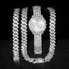 Fili Nuova collana braccialetto orologio Hip Hop Farfalla Miami Cuban Link Collane a catena per uomo Donna Strass lucidi Rapper Gioielli 230613