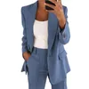 Dwuczęściowa sukienka 2pc/set Kobiet Lapel Long Rleeve Blazer High talia Prosta szerokie spodnie Zestaw Pieki jedno przyciski Solid Kolor Suit