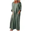 Casual Dresses Women'S Cotton Linen Dress Daily Vacation Solid Color Loose Straight Three Quarter Sleeves Round Neck Maxi